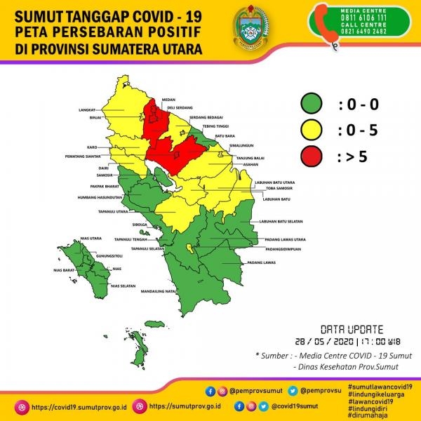 Peta Persebaran Positif di Provinsi Sumatera Utara 28 Mei 2020